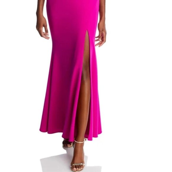 AQUA Formal Scuba Crepe Off -The- Shoulder Gown, Open Leg, Magenta, 8, Exclusive - Picture 4 of 5